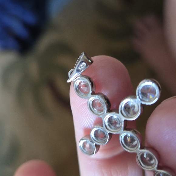 Sterling Cross Pendant w/diamonds Faux - Picture 4 of 5